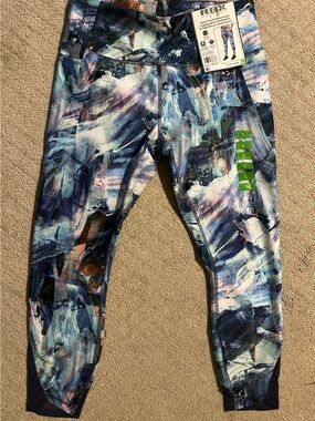 RBX Blue Abstract Print Active Leggings Large NEW